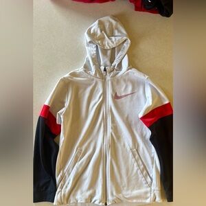 Nike Full-Zip Hoodie – Youth Large (White/Red/Black)